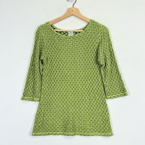 CMC Color Me Cotton Green‎ Scrunch Stretch 3/4 Sleeve Shirt Top Women's Small